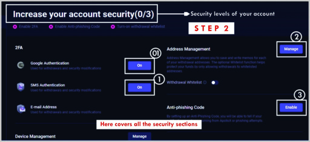 AplloX security set up step 2