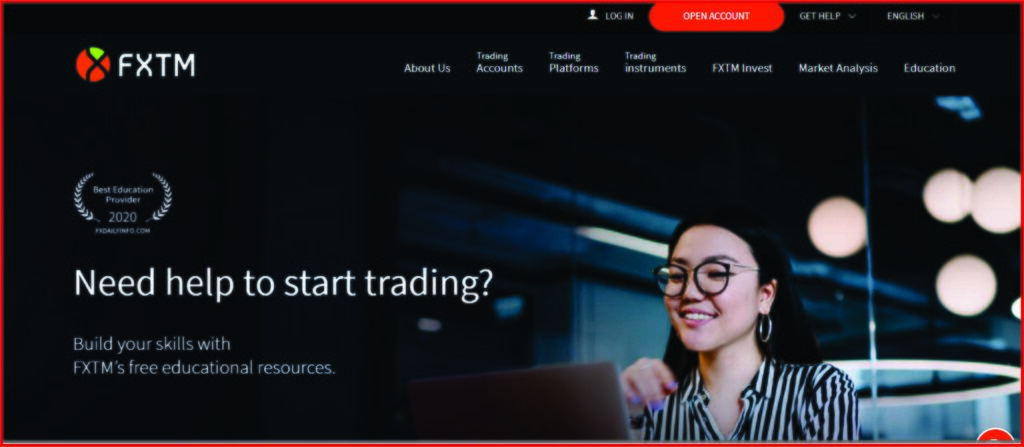 image showing fxtm trading platform home page