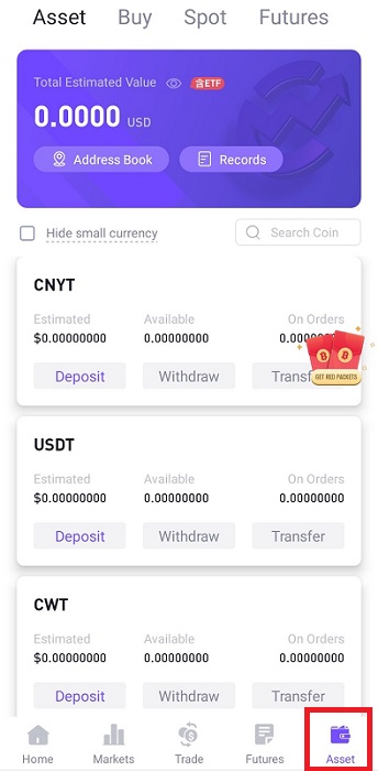 CoinW mobile app interface