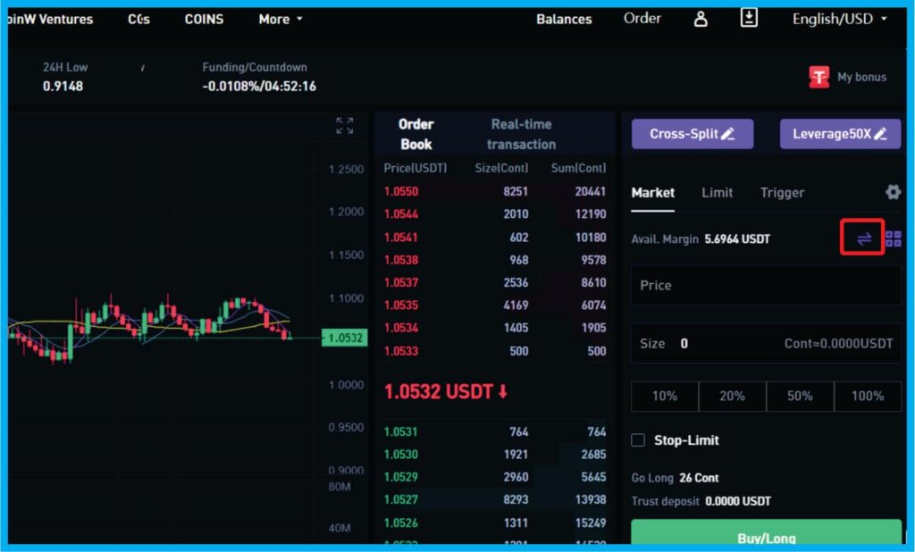 CoinW futures trading interface